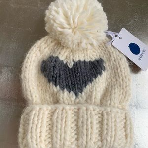 Blueberry Hill knit Pom Pom hat with Grey Heart